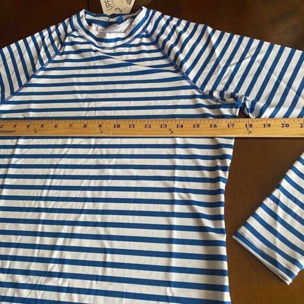 Cabana Life Women’s Striped  UPF 50+ Long Sleeve Shirt swim pool sports Sz M New - Picture 6 of 13